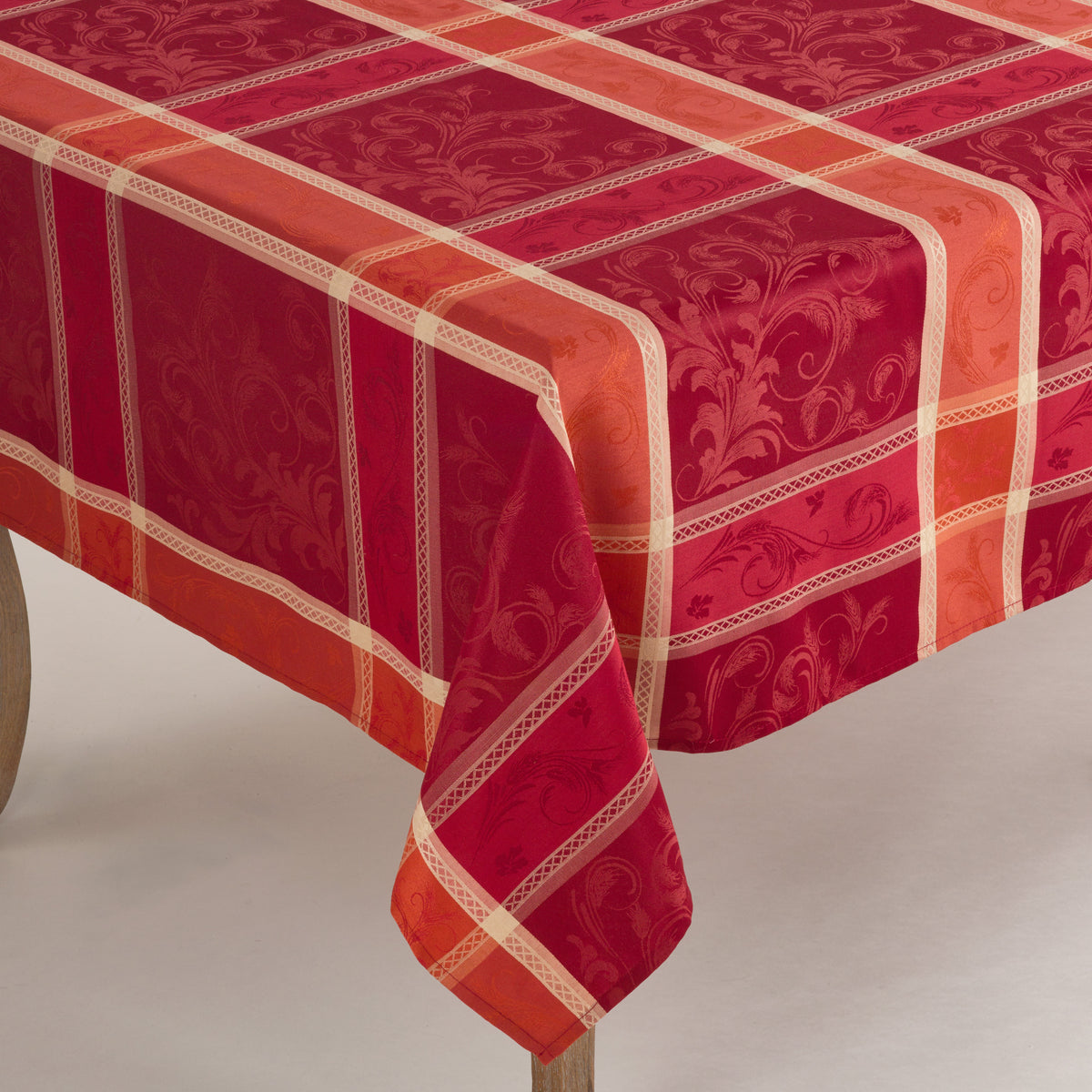 Red/Orange Multi Color Plaid Thanksgiving Transitional Christmas Dining Tablecloth, Easy Care Fabric