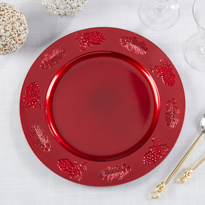 Red Plastic Holly Berry Christmas Holiday Dining 13" Round Charger, set of 4