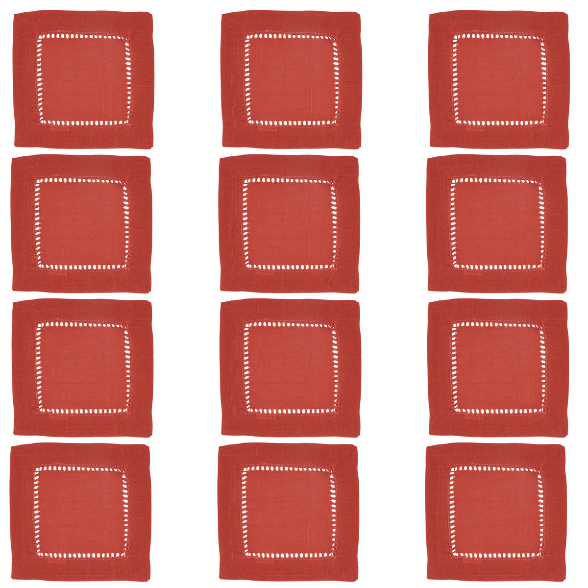 Terracotta Hemstitched Border Cocktail Napkins 100% Polyester, 6 Inch Square (12 pcs.)