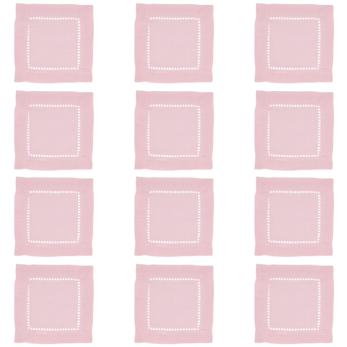 Pink Cocktail Napkins /w Hemstitch Border 100% Polyester, 6 Inch Square (12 pcs.)
