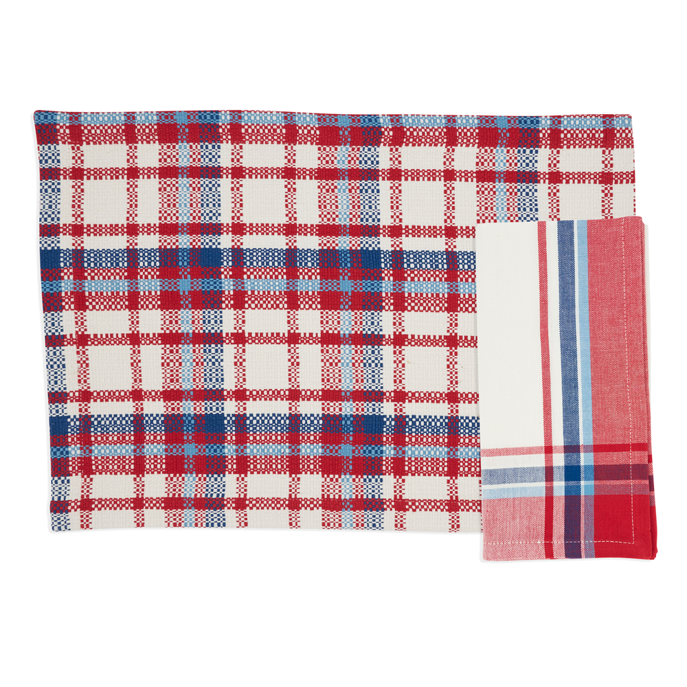 Red/White/Blue Plaid 13"x19" Placemat & 20" Napkins - Set of 8 100% cotton, Set of 8 (1 pcs.)