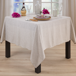 Natural Beige Striped Design Tablecloth 70% viscose - 30% linen