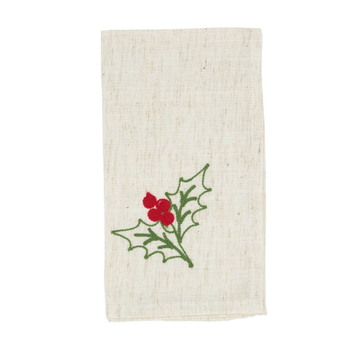 Natural Embrd Holly 14"x20" Placemat & 20" Napkins 80% polyester - 20% linen, 4 Place Setings (8 pcs)