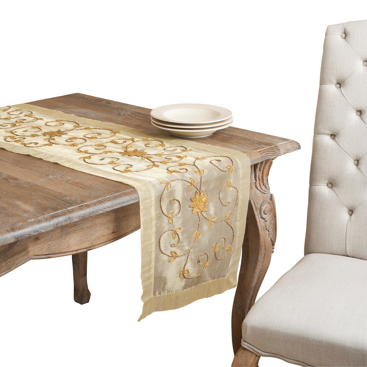 Everyday / All Season Gold Handmade Beaded Table Runner, 45% metallic, 32% polyester, 23% nylon