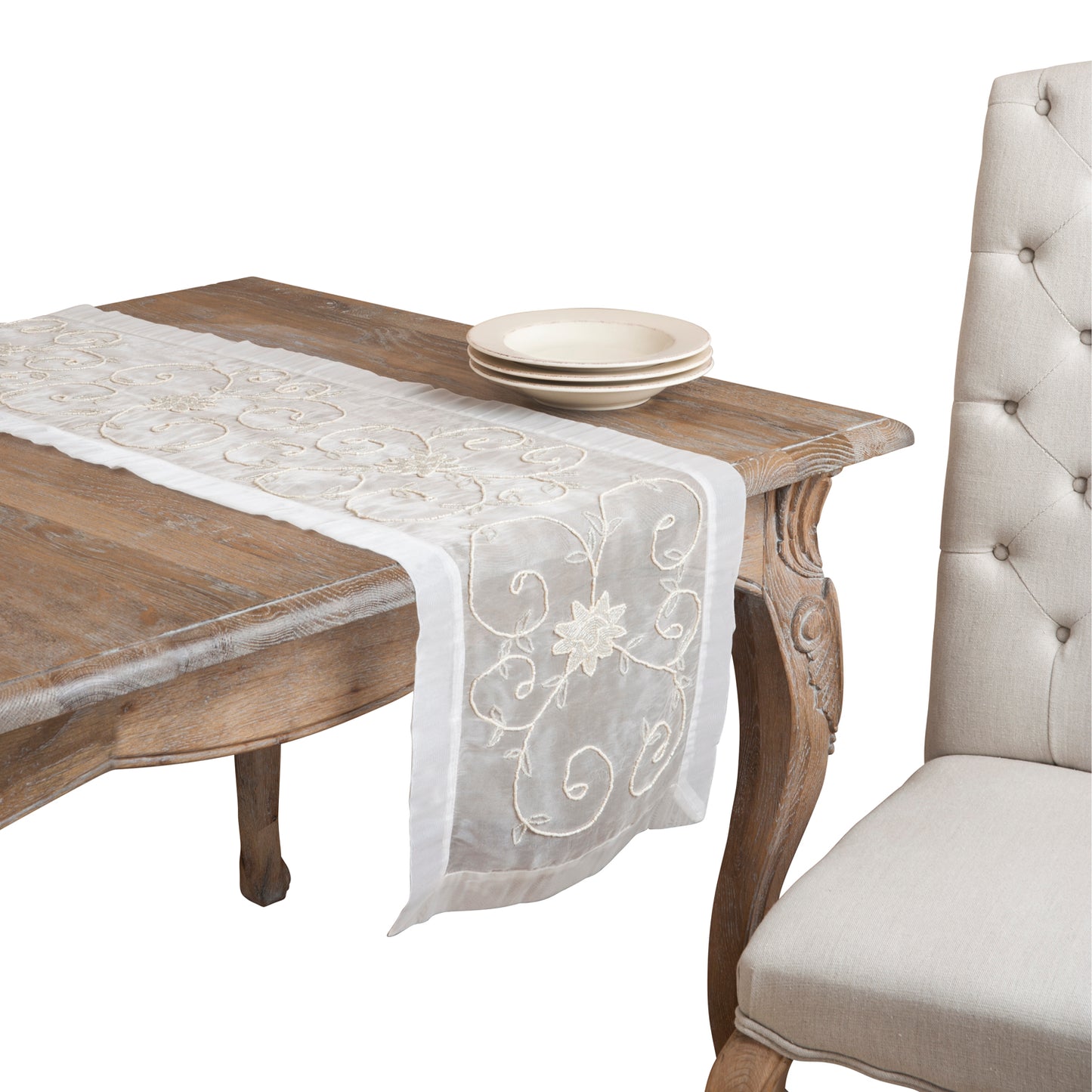 Everyday / All Season Ivory Off-White Handmade Beaded Table Runner, 45% metallic, 32% polyester, 23% nylon
