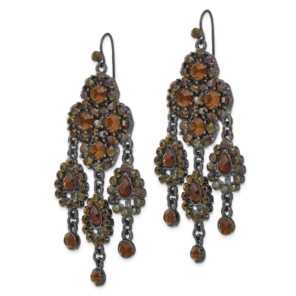 1928 Boutique Black-plated Brown Glass Chandelier Dangle Earrings