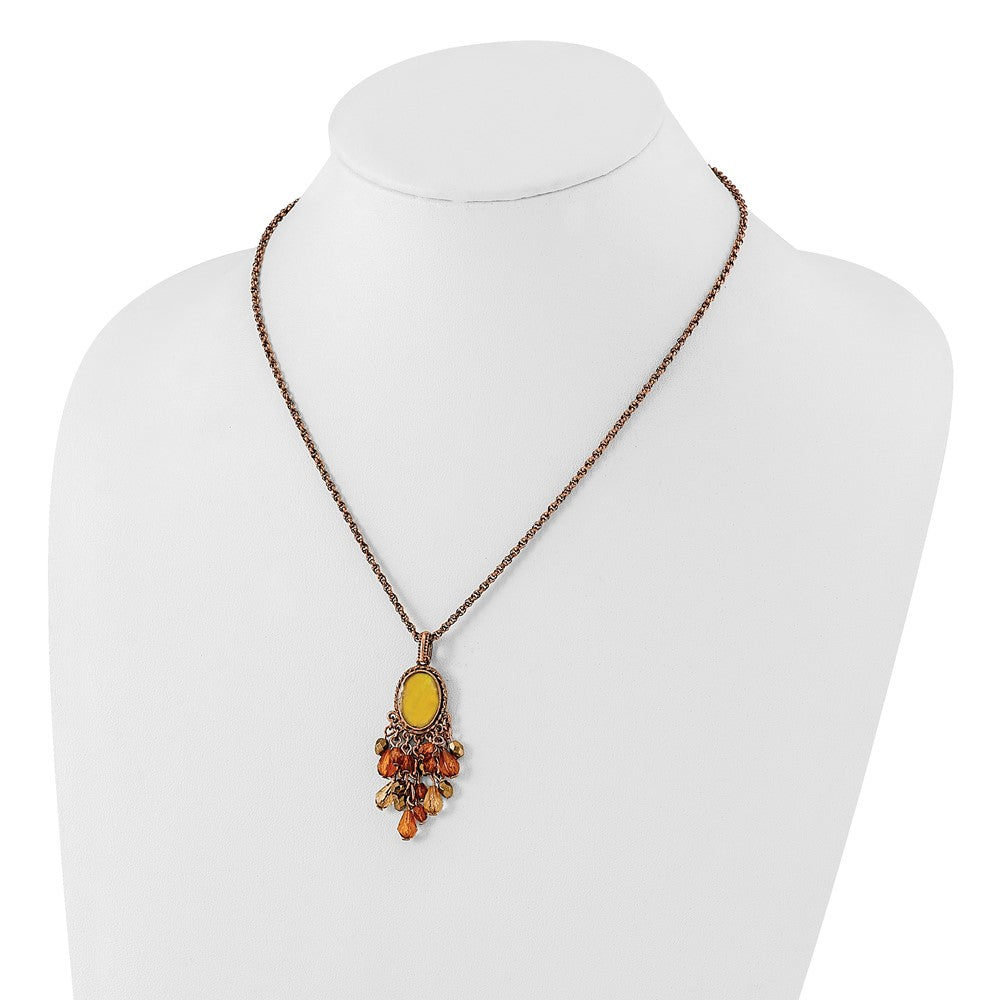 1928 Jewelry Copper-tone Oval Fram Mother of Pearl Multicolor Faceted Acrylic Beads Cluster Adjustable 16 inch Necklace with 3 inch extension
