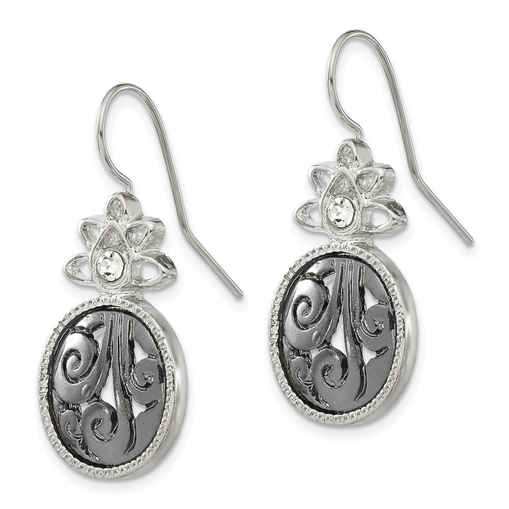 Aretes colgantes de filigrana en tono plateado y chapado en negro con cristal transparente de 1928 Jewelry