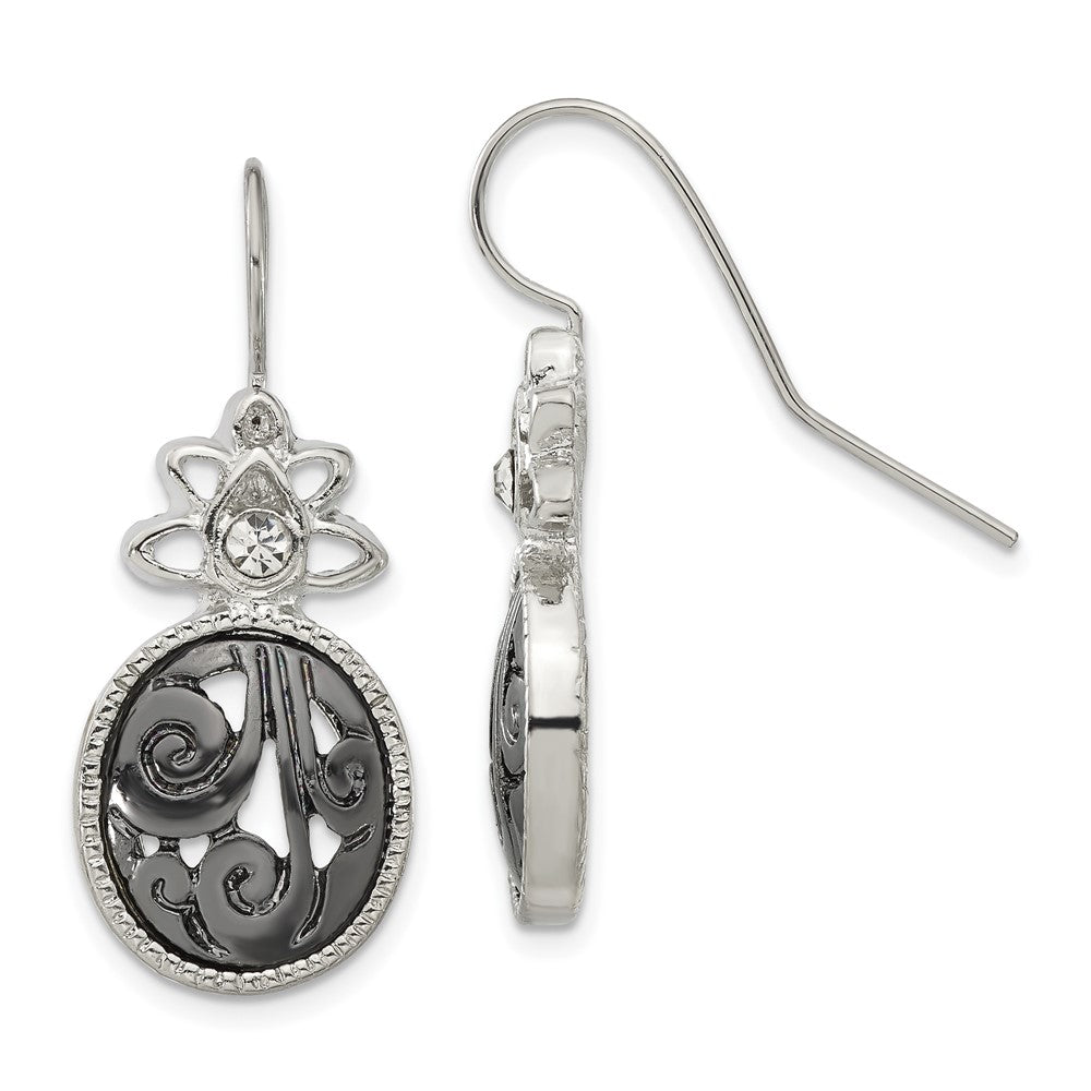 Aretes colgantes de filigrana en tono plateado y chapado en negro con cristal transparente de 1928 Jewelry