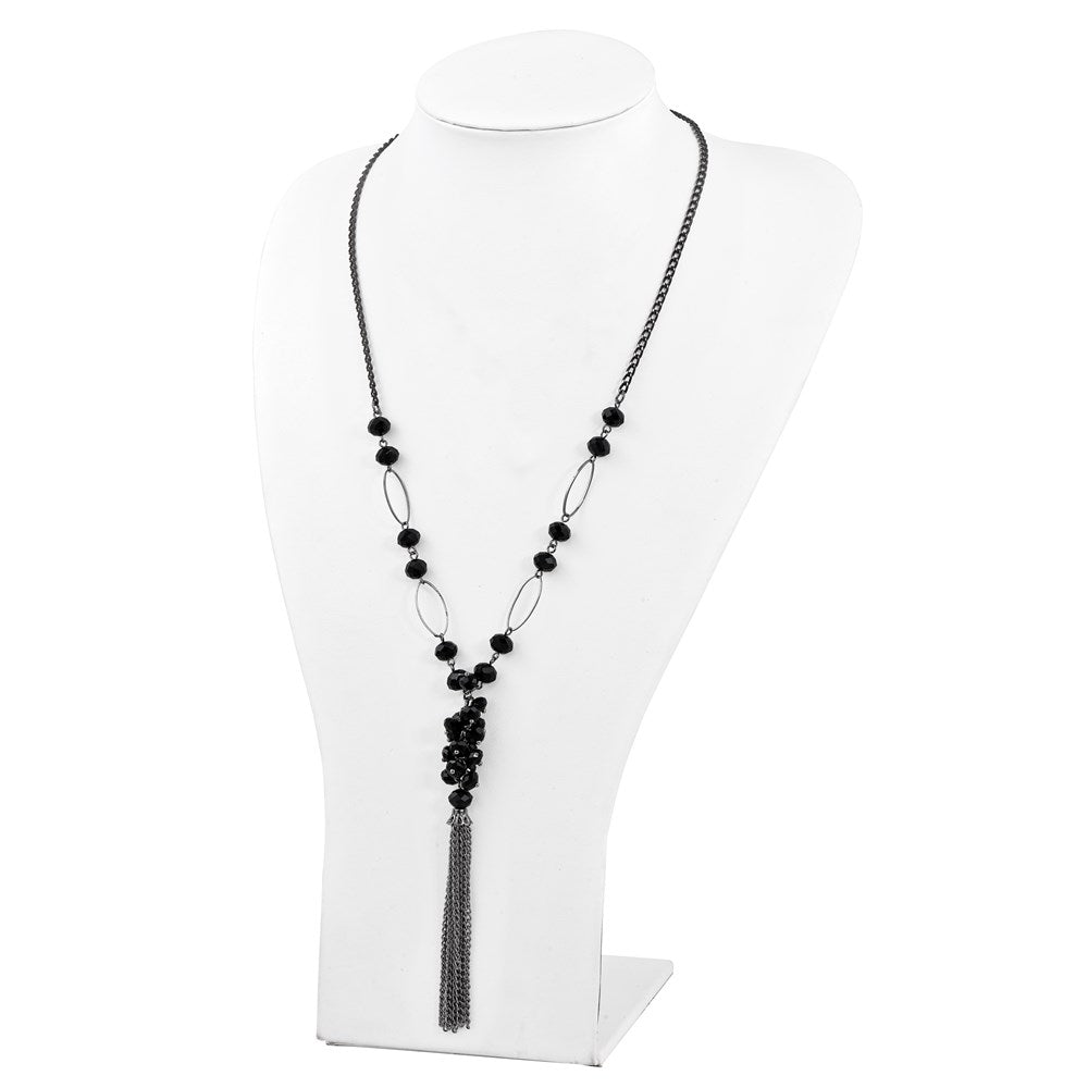 Collar de 28 pulgadas con borla, cuentas acrílicas facetadas en negro azabache y eslabones chapados en negro de 1928 Jewelry