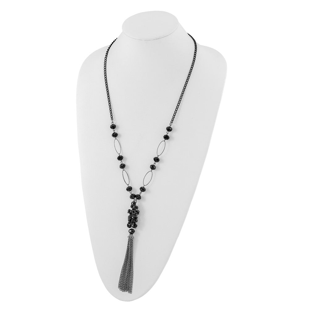 Collar de 28 pulgadas con borla, cuentas acrílicas facetadas en negro azabache y eslabones chapados en negro de 1928 Jewelry