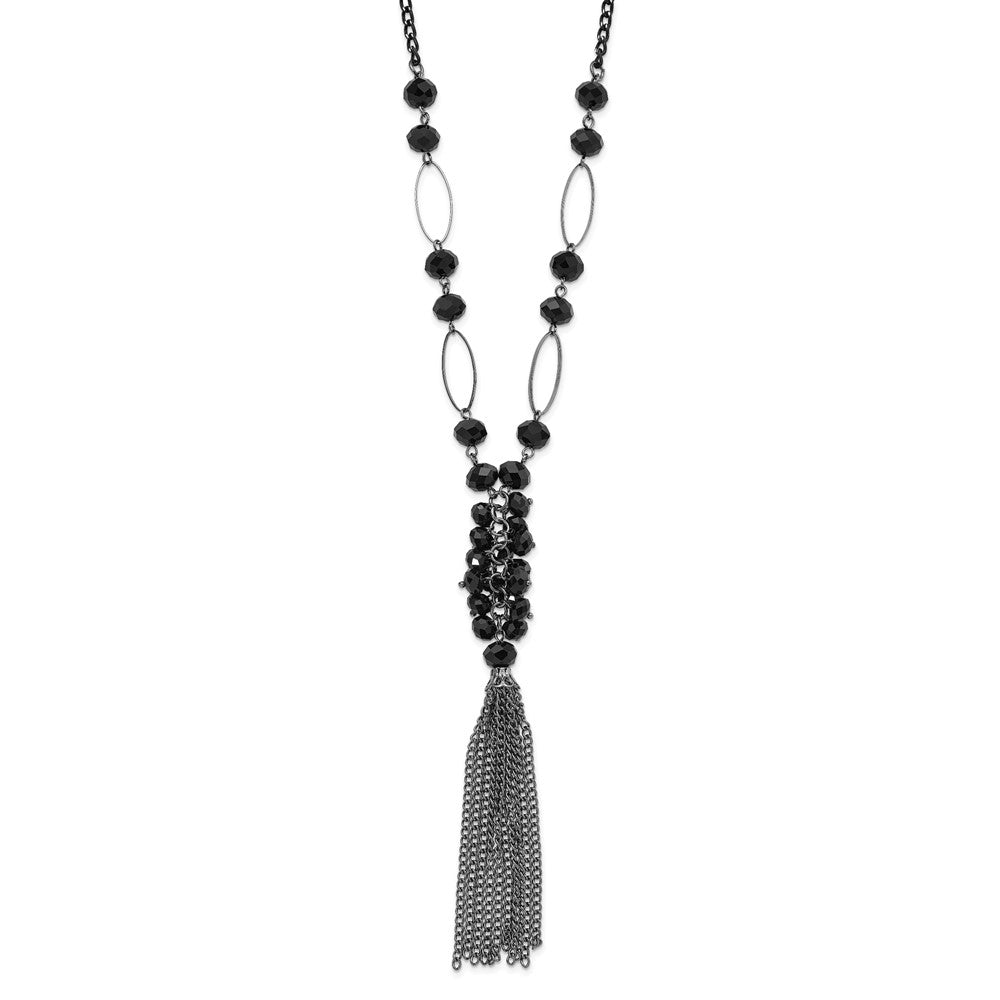 Collar de 28 pulgadas con borla, cuentas acrílicas facetadas en negro azabache y eslabones chapados en negro de 1928 Jewelry