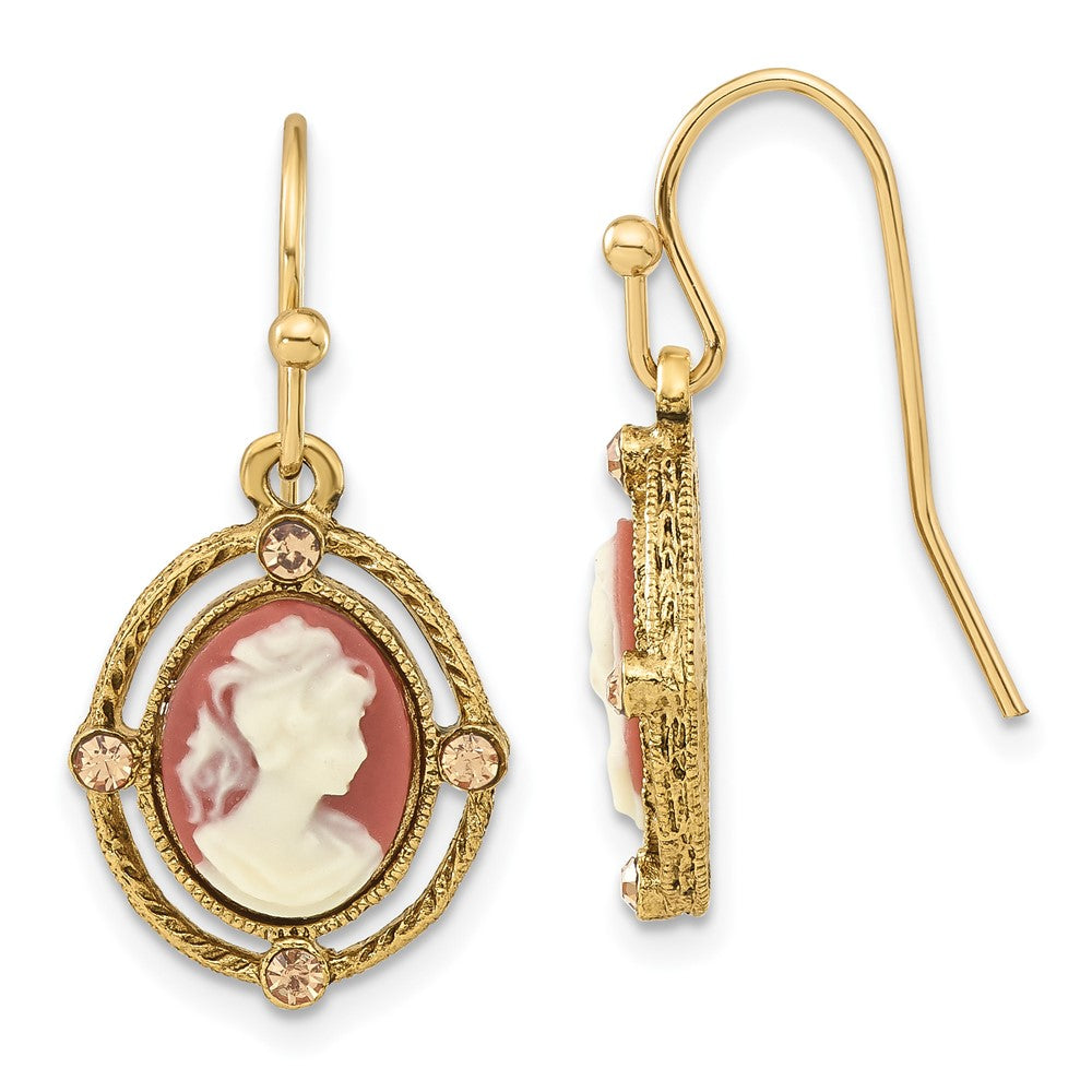 1928 Jewelry Gold-tone Frame Ivory Colored Lady Acrylic Cameo Dangle Earrings