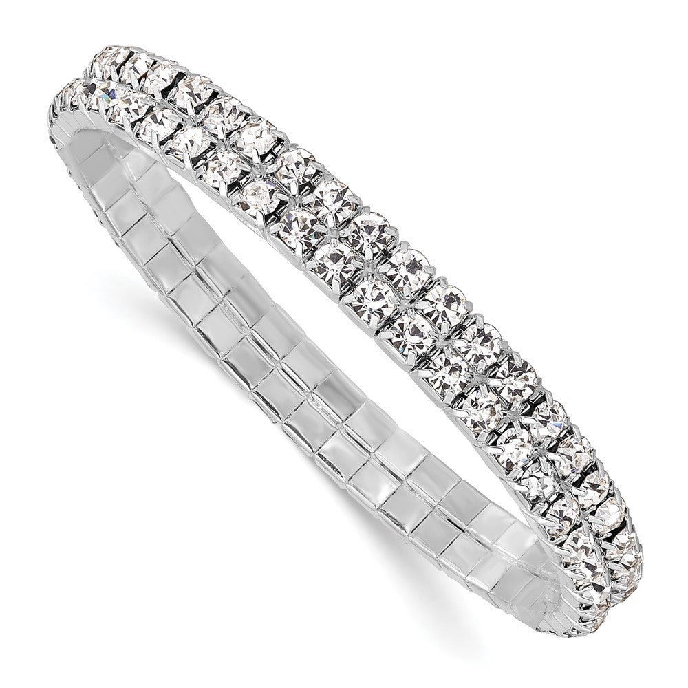 1928 Jewelry Silver-tone Sparkling Clear Crystal Two Row Stretch Bracelet