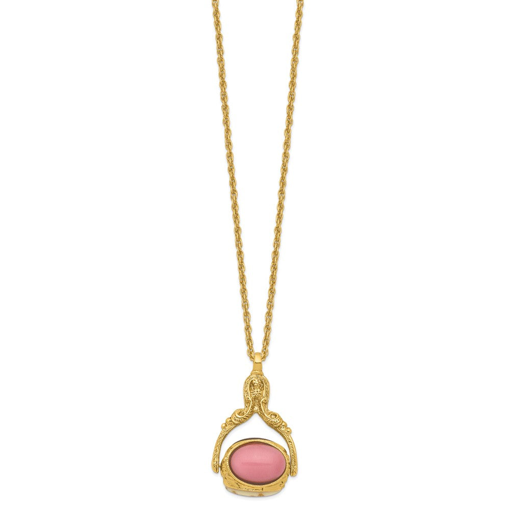 1928 Gold-tone 3-sided Spinner Glass and Flower 30in Necklace