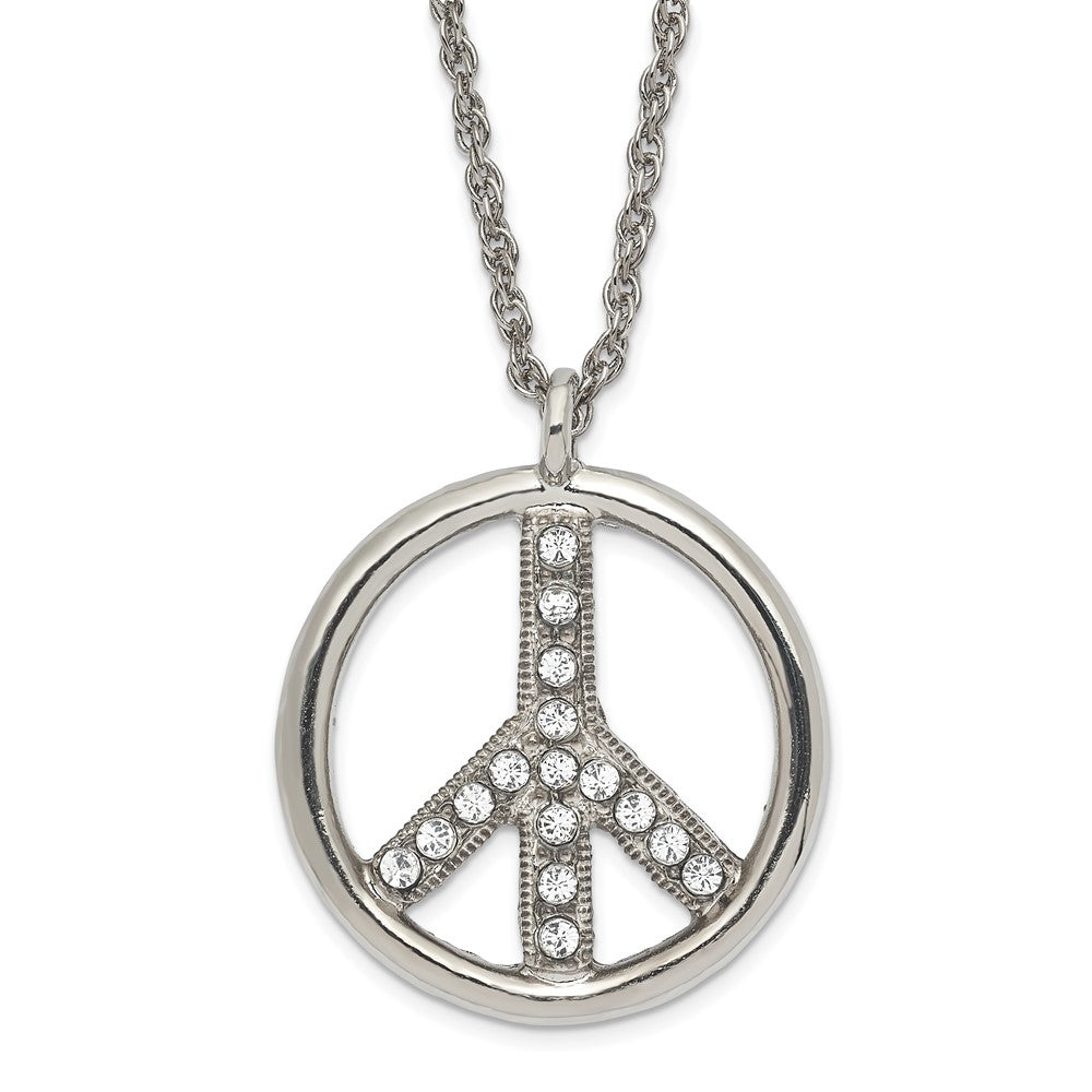1928 Jewelry Silver-tone Clear Crystal Peace Symbol with 3 inch extension Necklace