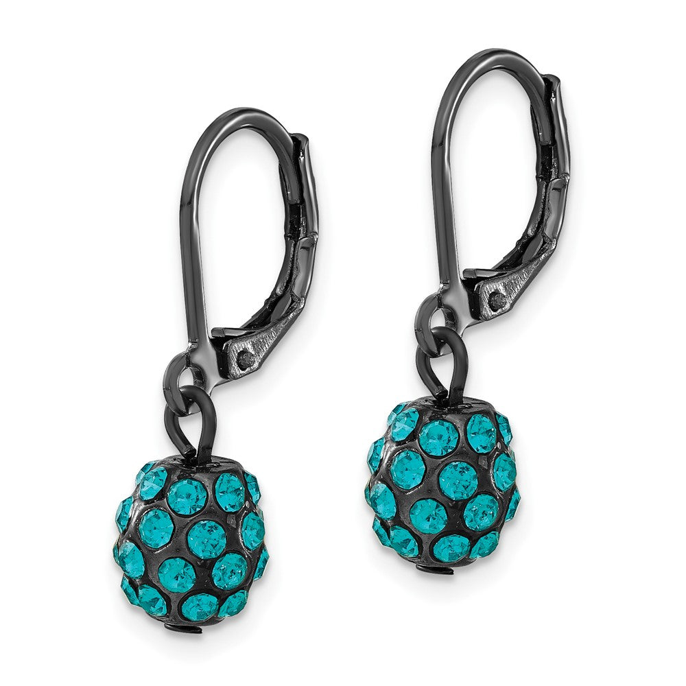 1928 Jewelry Black-plated Teal Glass Stones Fireball Dangle Leverback Earrings