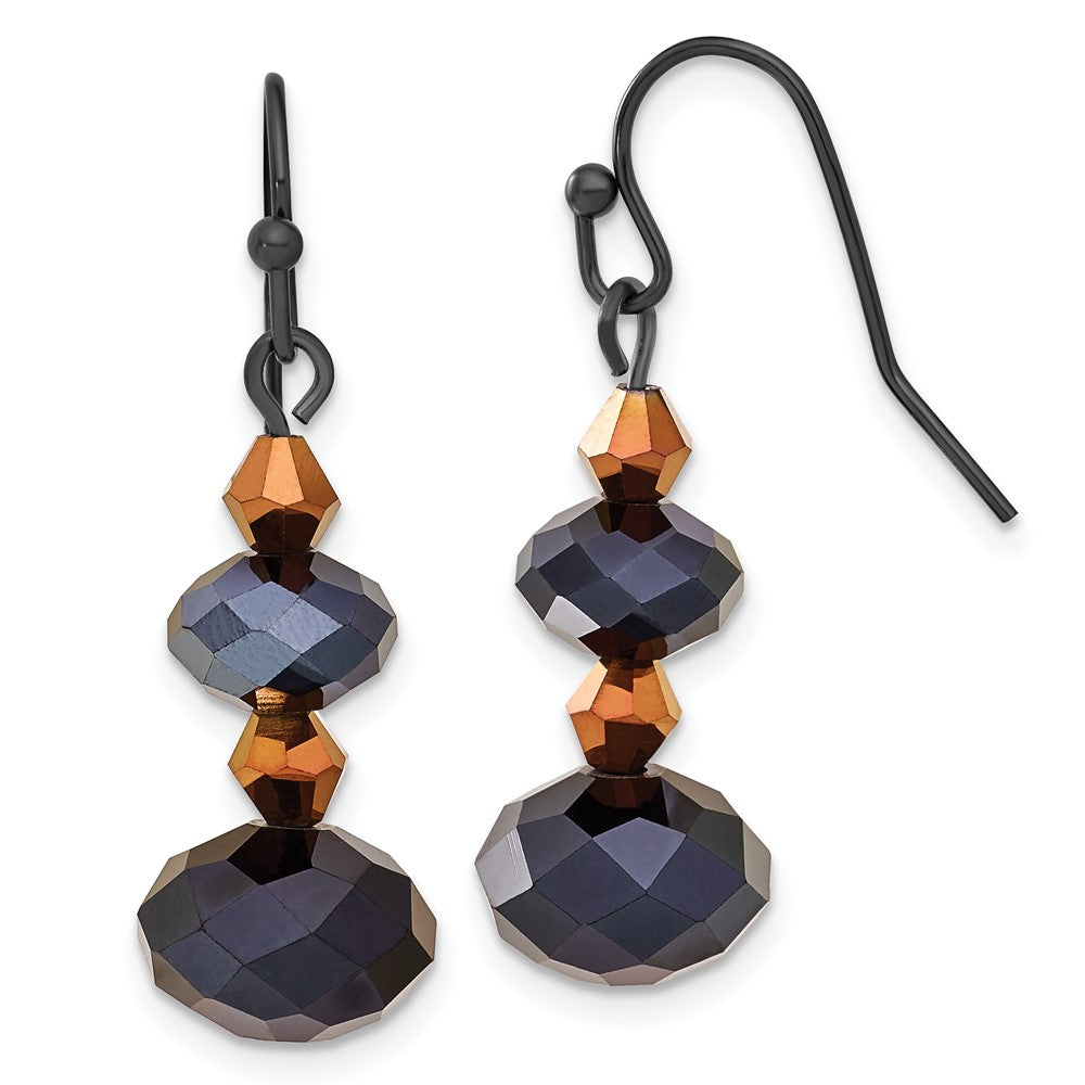 1928 Jewelry Black-plated Jet Black and Brown Faceted Glass Bead Dangle Earrings