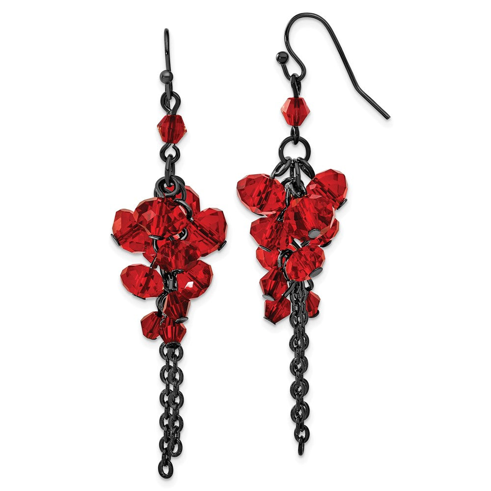 1928 Jewelry Black-plated Red Glass Faceted Beads Cluster Dangle Earrings