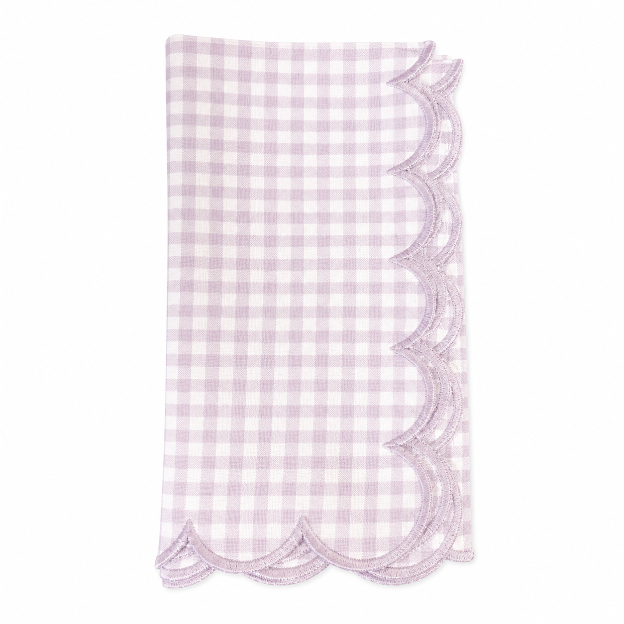 Purple Scalloped Gingham Napkins 100% cotton, 18 Inch Square (4 pcs.)