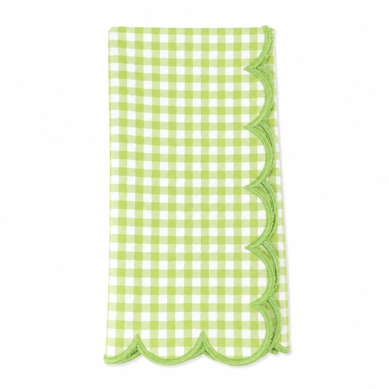 Green Scalloped Gingham Napkins 100% cotton, 18 Inch Square (4 pcs.)