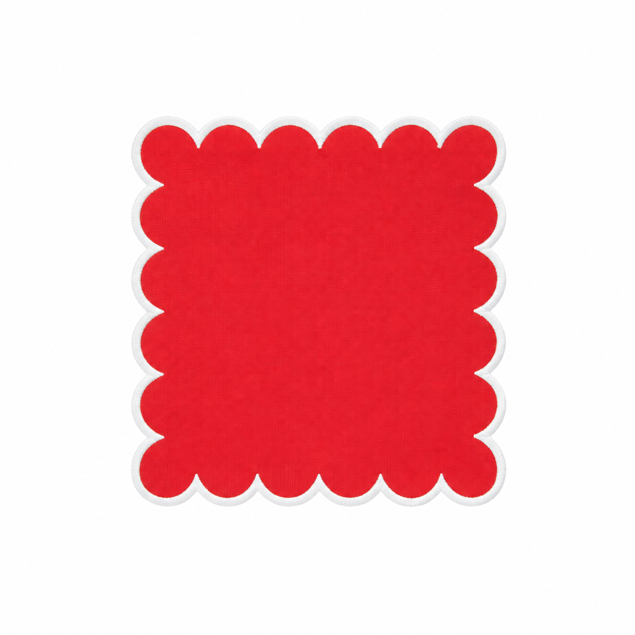 Red Scalloped Cocktail Napkins 100% cotton, 6 Inch Square (4 pcs.)