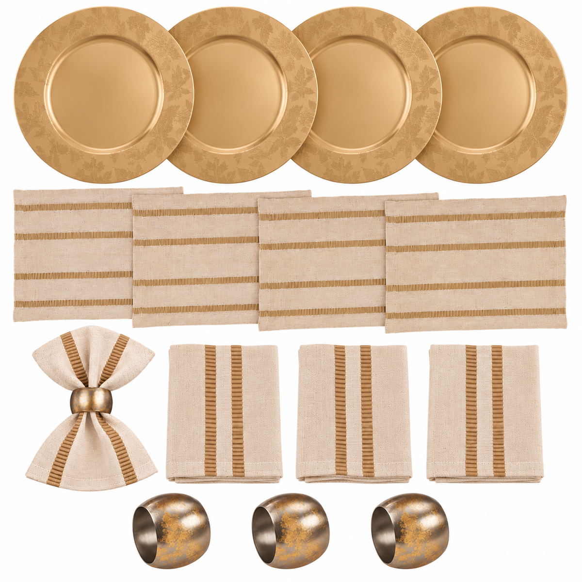 Curated Autumn Golden Luxe Table Set – 4 Place Settings (16 Pcs Total)