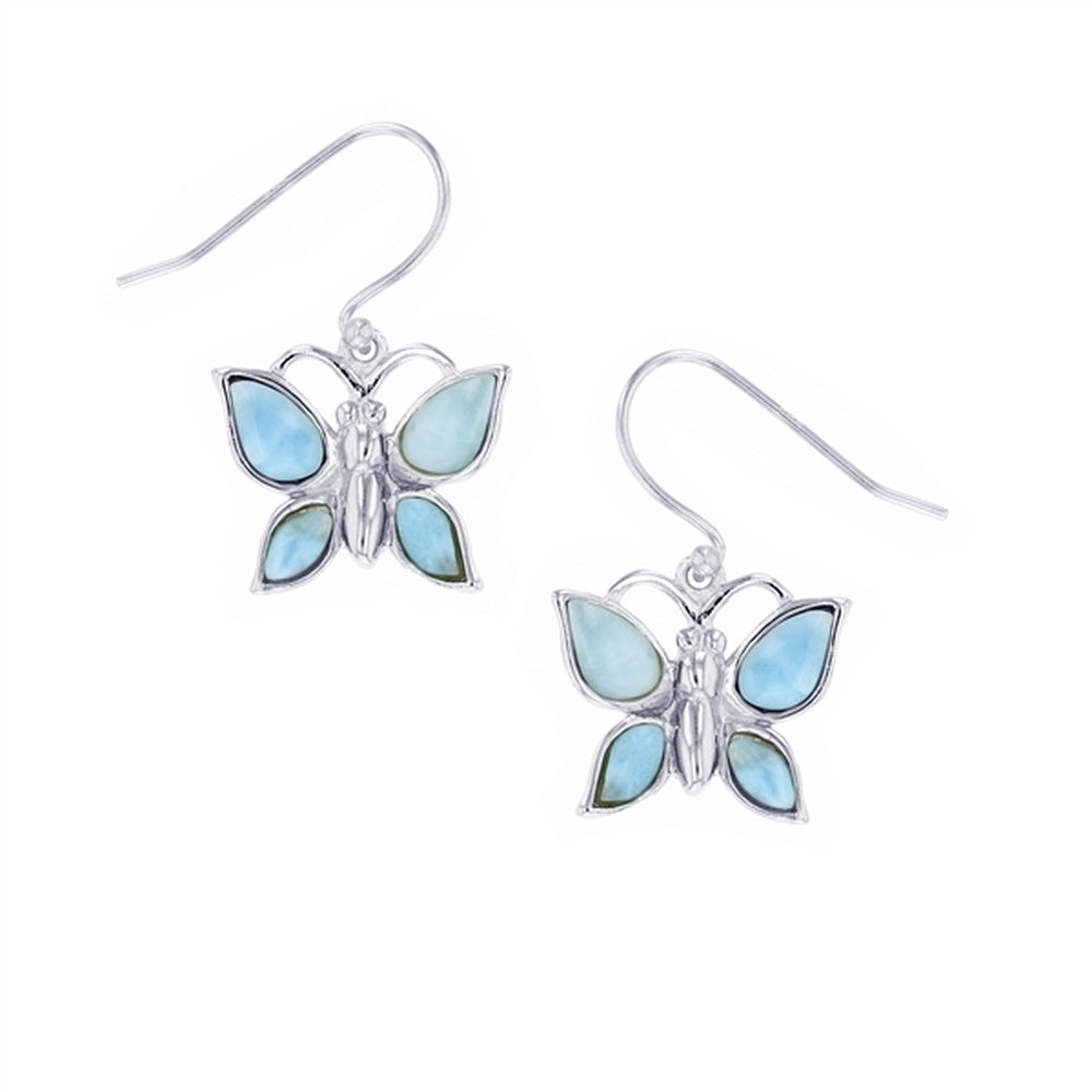 925 Sterling Silver Larimar Dolphin Earrings French Wire 4.8 gm
