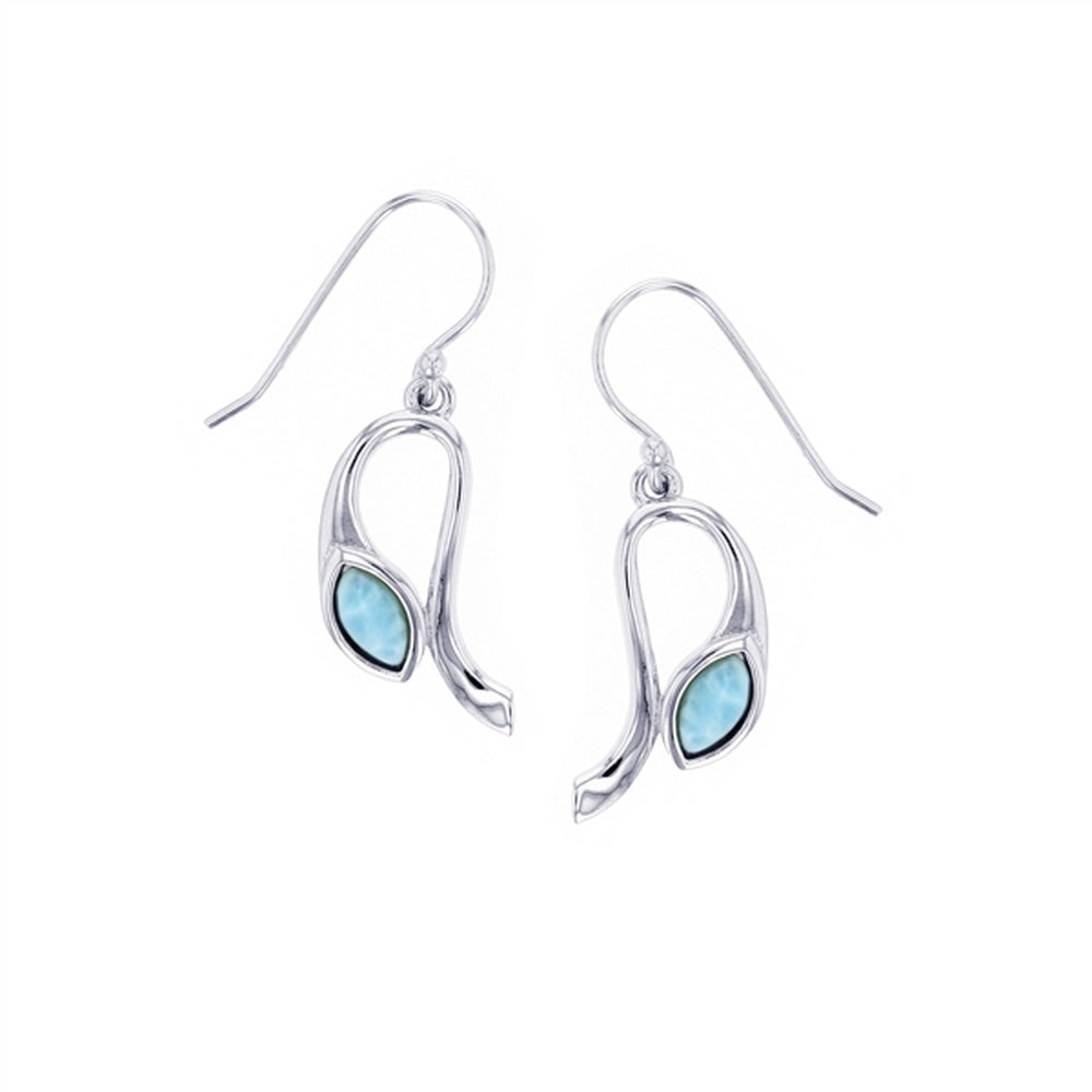 925 Sterling Silver Oval Larimar In Open Oval Earrings French Wire 4.6 gm