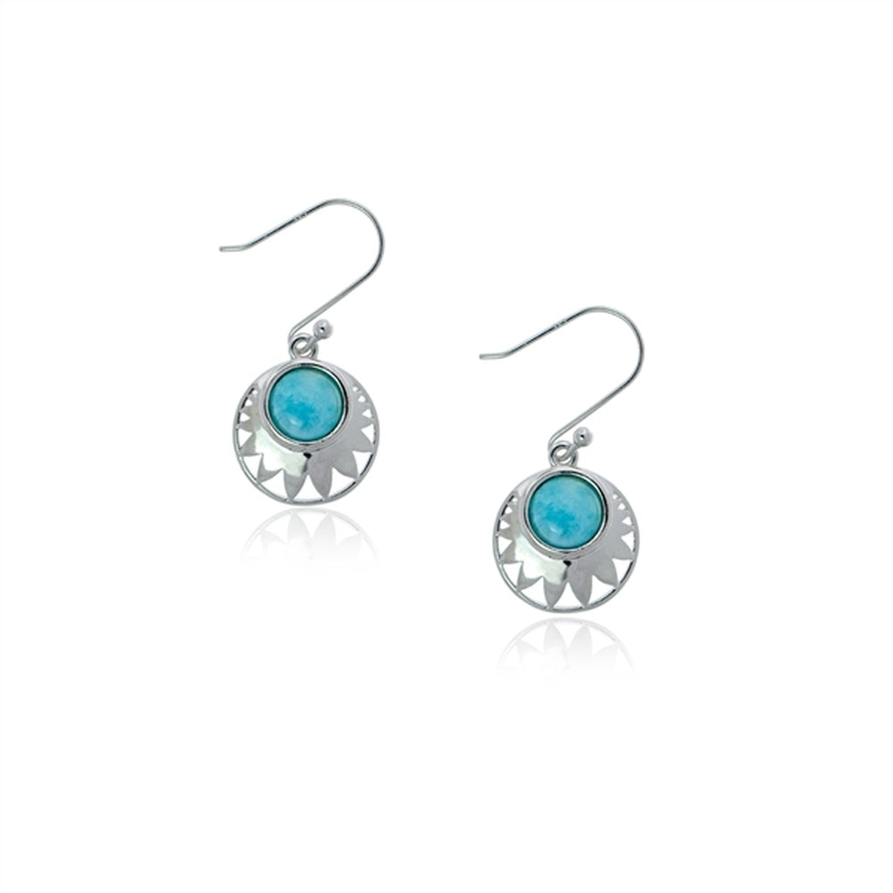 925 Sterling Silver Marquise Shape Larimar Leaf Earrings French Wire 3.65 gm