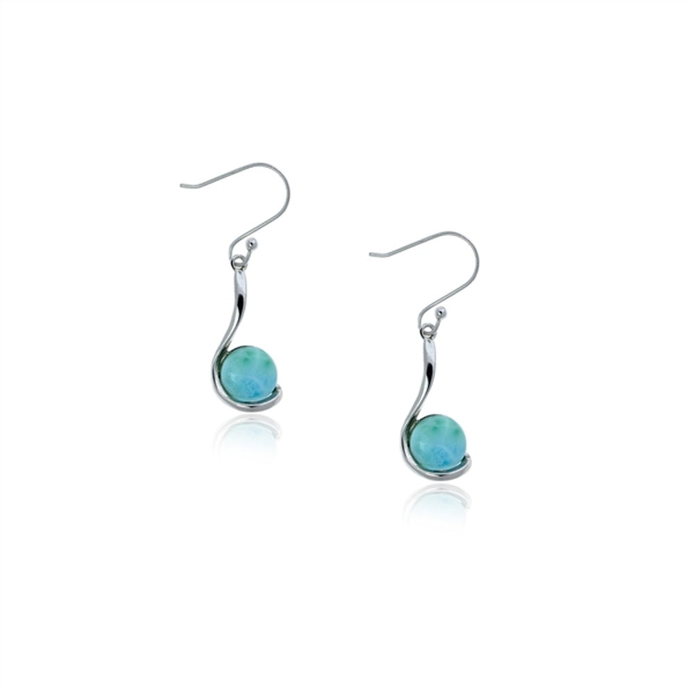 925 Sterling Silver Deformed Larimar Spiral Earrings French Wire 3.79 gm