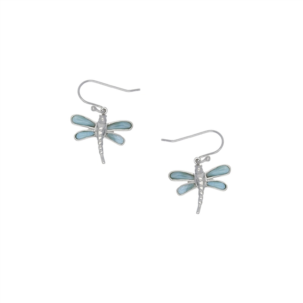 925 Sterling Silver Butterfly Larimar Earrings French Wire 6.1 gm