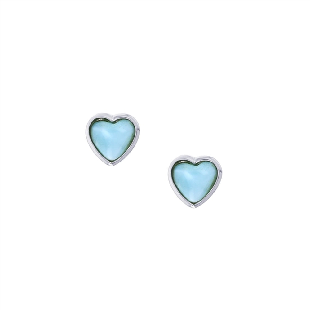 925 Sterling Silver Square Larimar 7mm Bezel Earrings Post Back Closure 3.88 gm