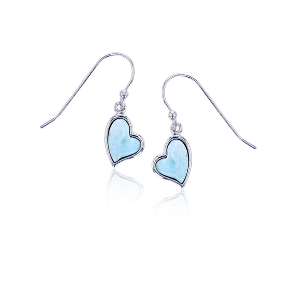 925 Sterling Silver Larimar Heart Bezel 7mm Earrings Post Back Closure 2.68 gm