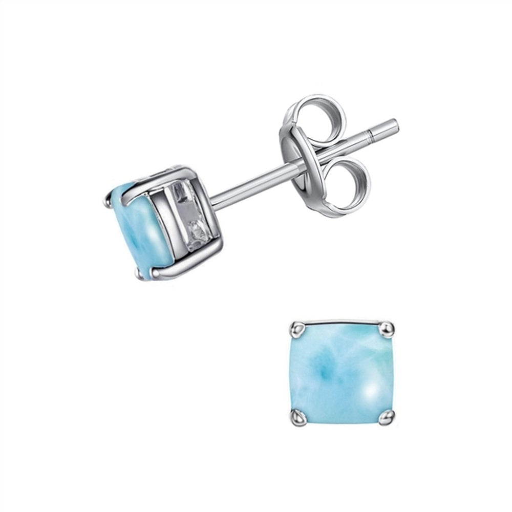 925 Sterling Silver Larimar Square 5mm Stud Earrings Post Back Closure 1.16 gm