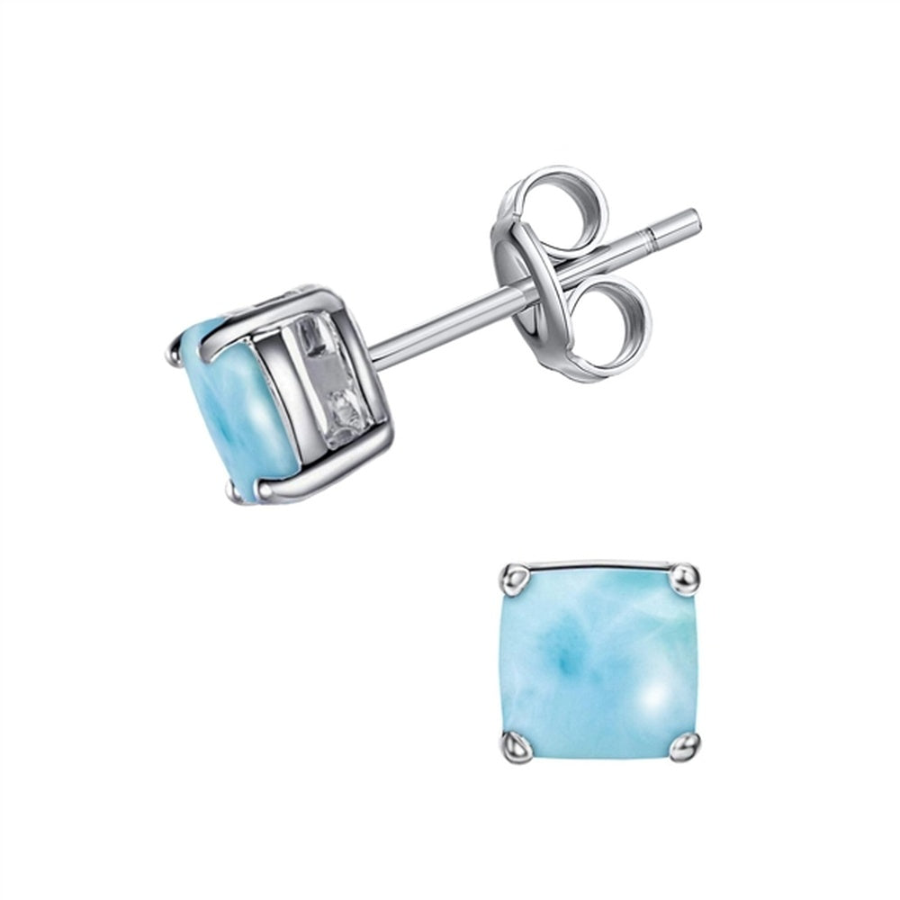 925 Sterling Silver Larimar Square 6mm Stud Earrings Post Back Closure 1.6 gm