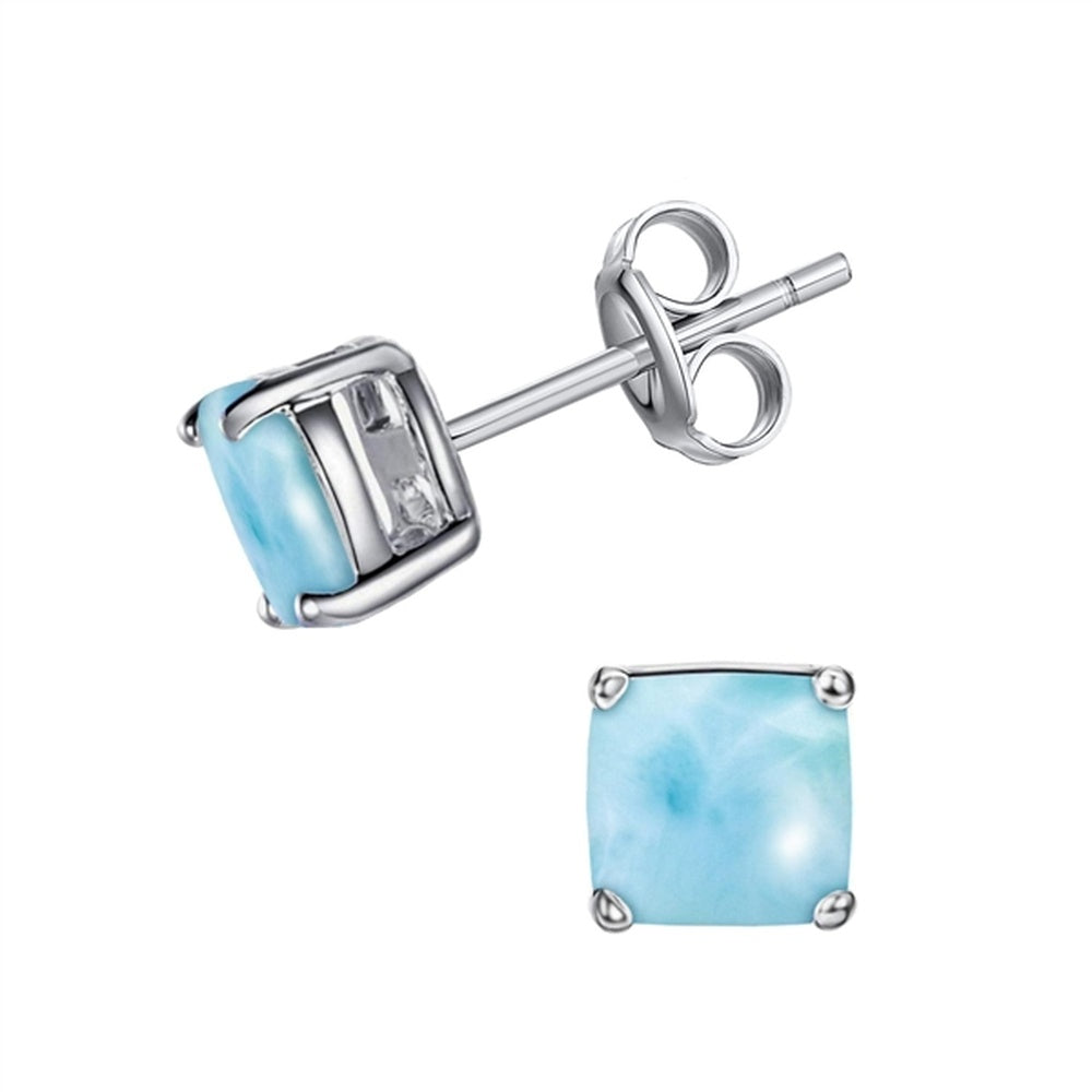 925 Sterling Silver Larimar Square 7mm Stud Earrings Post Back Closure 1.9 gm