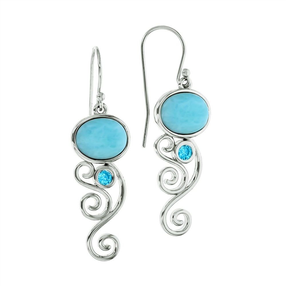 925 Sterling Silver Larimar Double Rhombus Drop Earrings French Wire 5.66 gm
