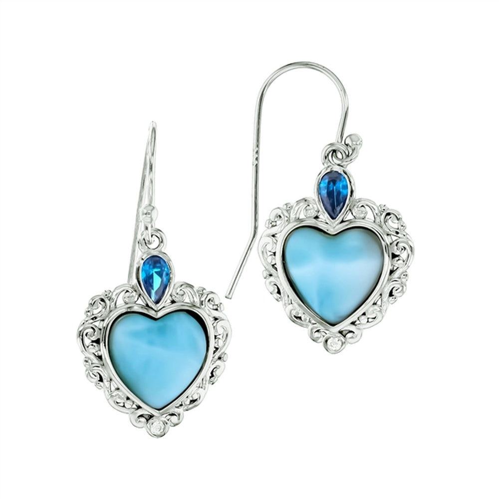 925 Sterling Silver Larimar Long Teardrop Earrings French Wire 4.58 gm