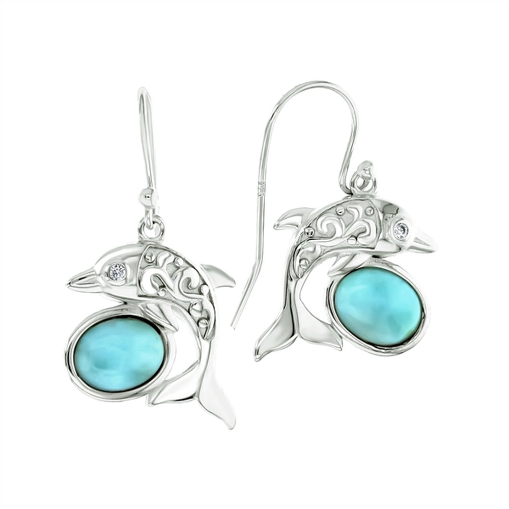 Larimar Heart Filigree Frame w Teardrop Dark Aqua Bezel CZ Earrings French Wire
