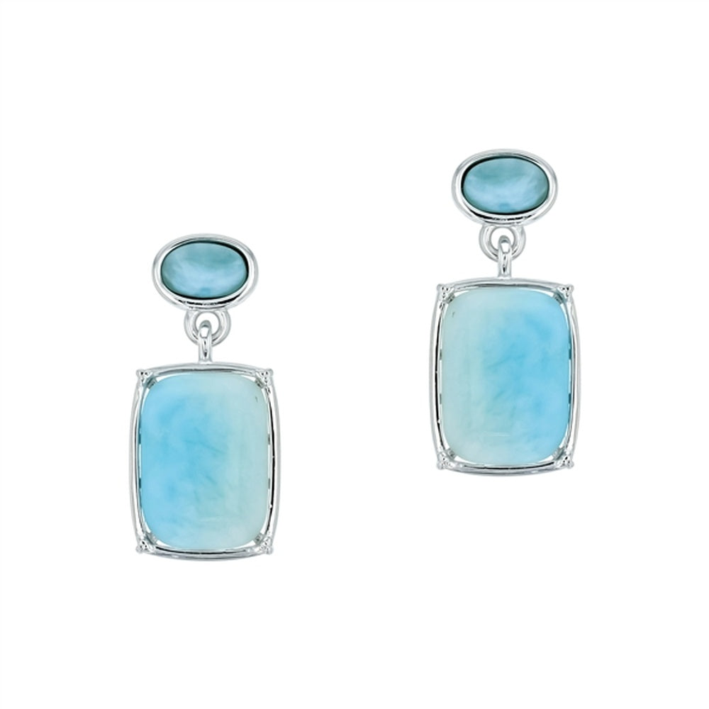 925 Sterling Silver Larimar Abstract Drop Earrings Post Back Closure 4.9 gm