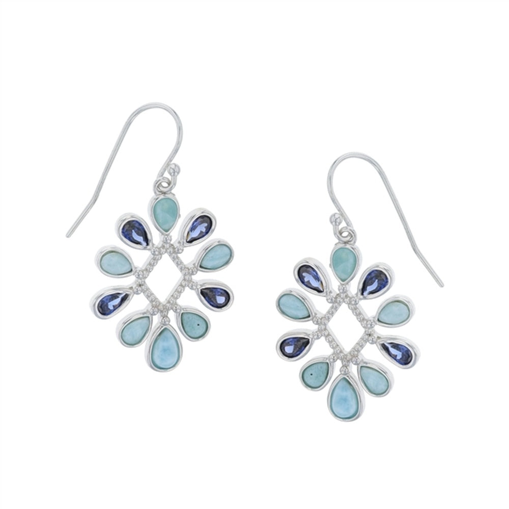 925 Sterling Silver Larimar Palm Tree Earrings Post Back Closure 4.79 gm