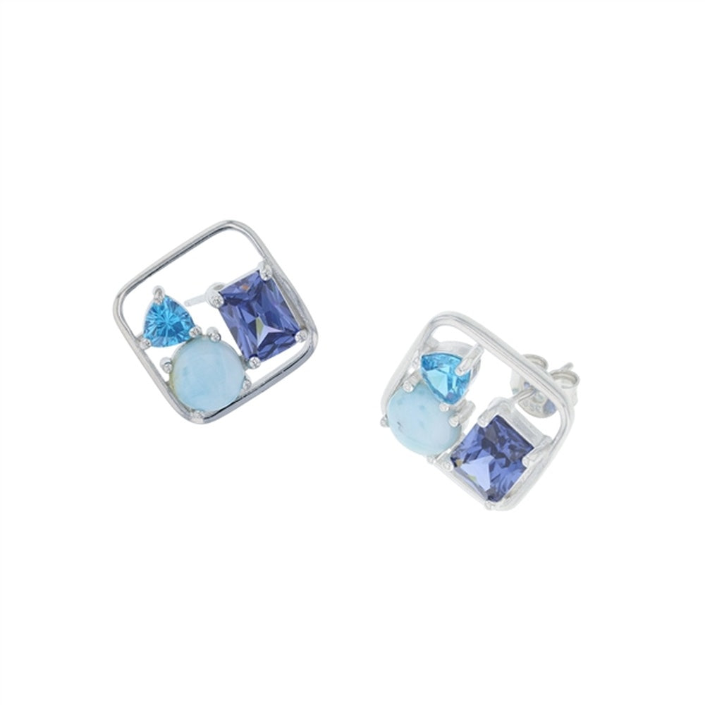 925 Sterling Silver Larimar Small Teardrop Shapes Tanzanite CZ Wire Earrings