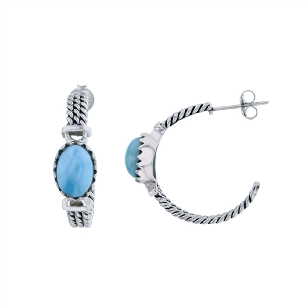 925 Sterling Silver Larimar Elongated Teardrop Filigree Overlay Post Earrings