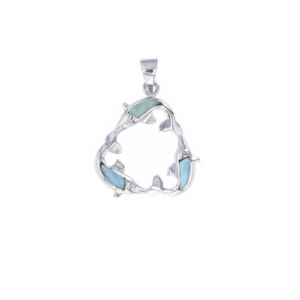925 Sterling Silver Larimar Whale Tail Pendant 3.7 gm