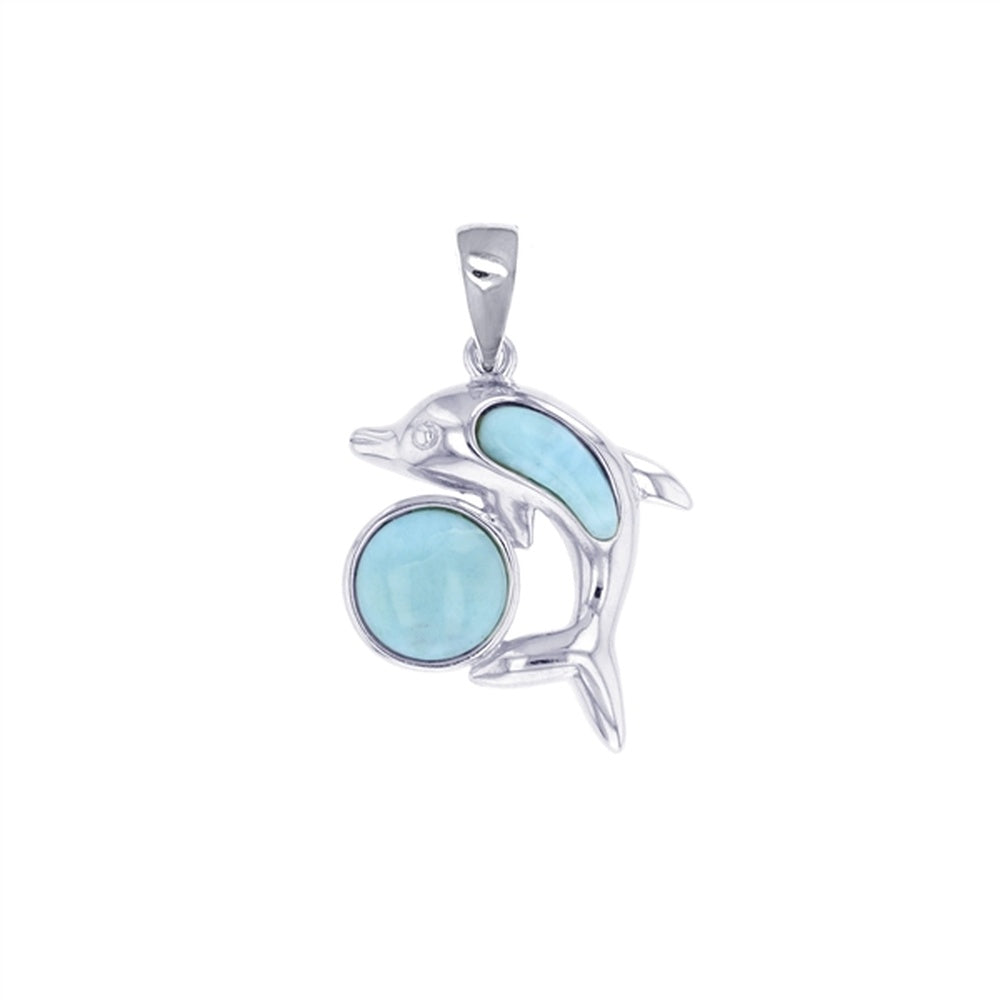 925 Sterling Silver Larimar Oval Ribbed Frame Pendant 5.8 gm