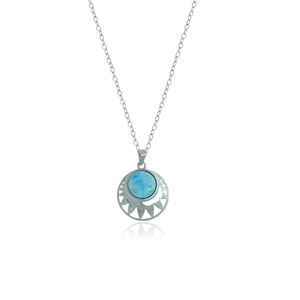 925 Sterling Silver Marquise Shape Larimar Leaf Pendant 3.3 gm