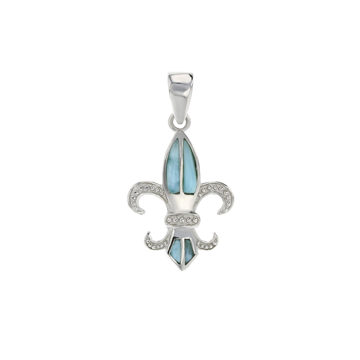 925 Sterling Silver Larimar Fleur De Lis Pendant 3 gm