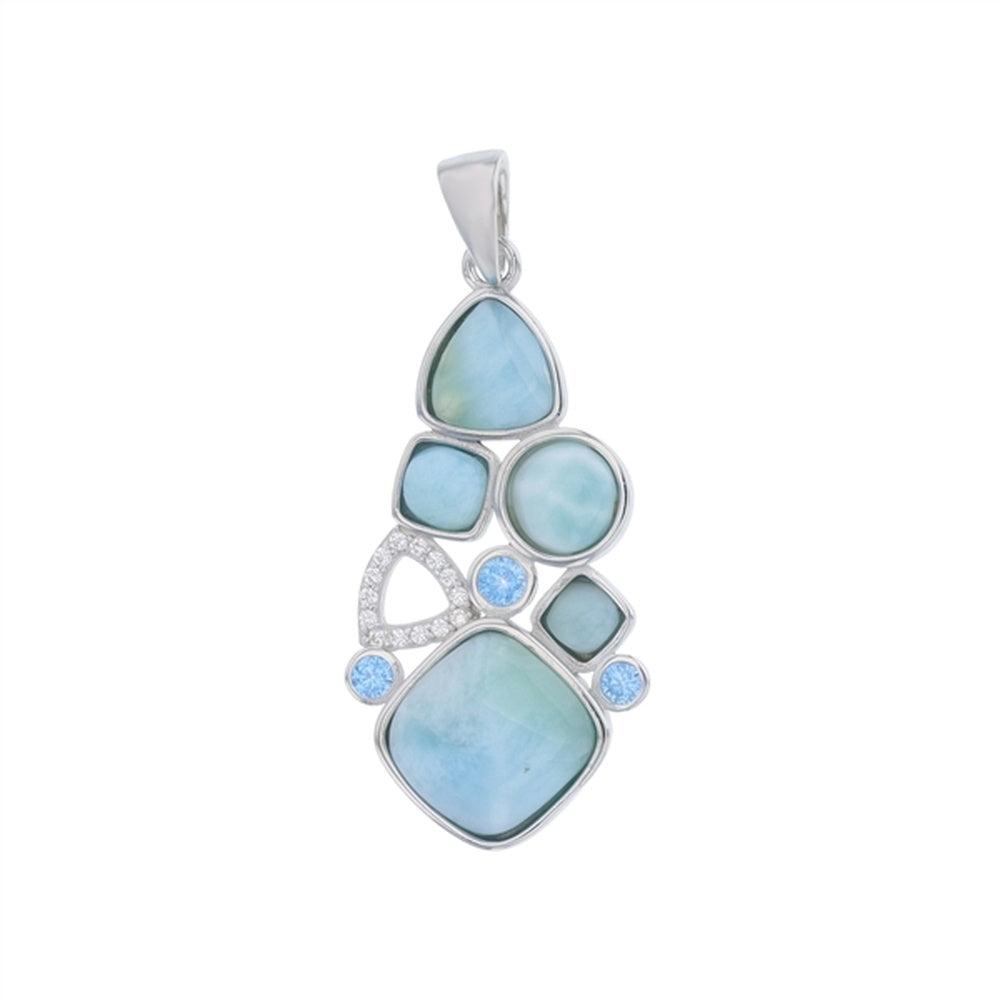 925 Sterling Silver Larimar Flip Flop Pendant 2.5 gm
