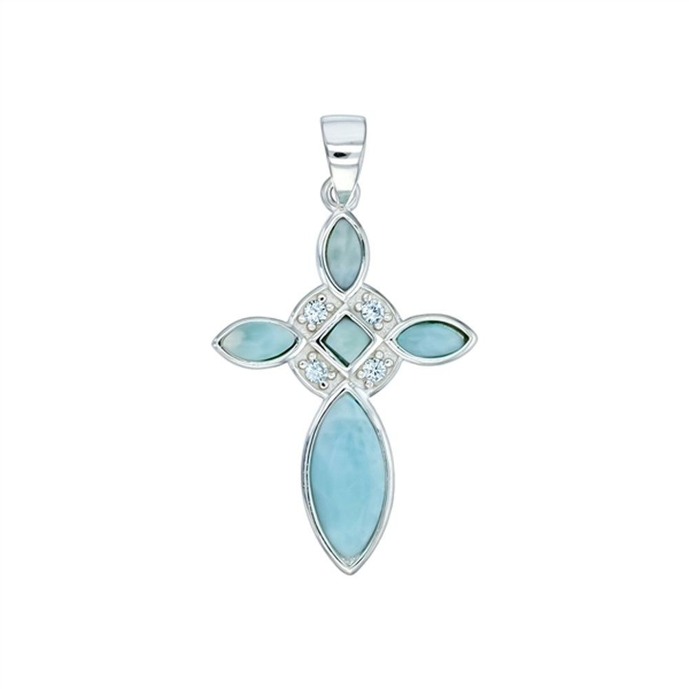 925 Sterling Silver Larimar Palm Tree Scroll Design Pendant 2.86 gm